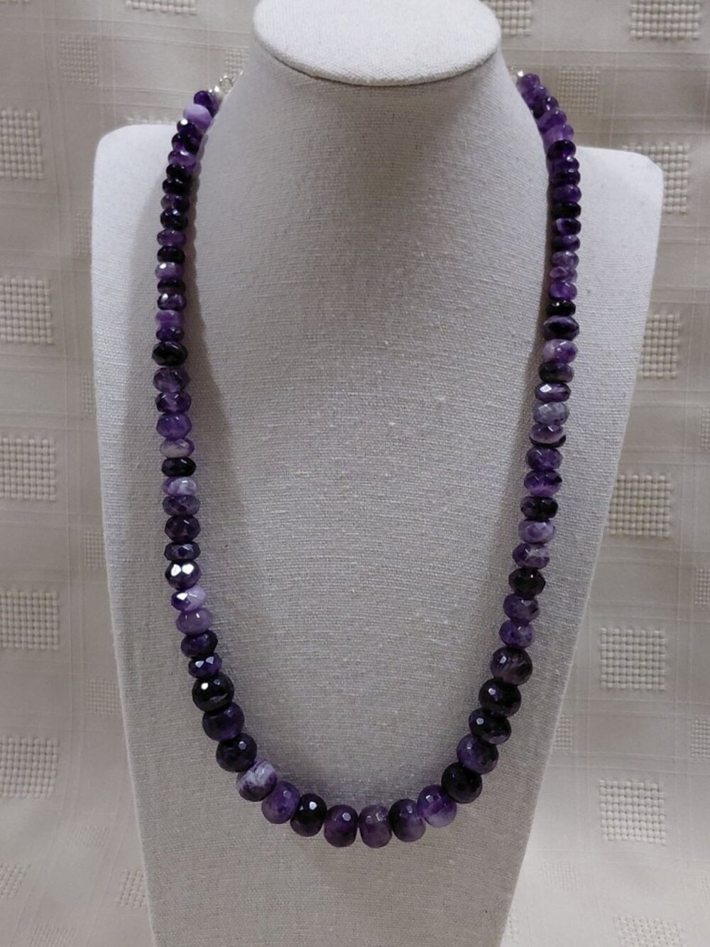 Jay King Amethyst Faceted Beaded Necklace Sterling Silver Clasp Vintage 20-22.5"